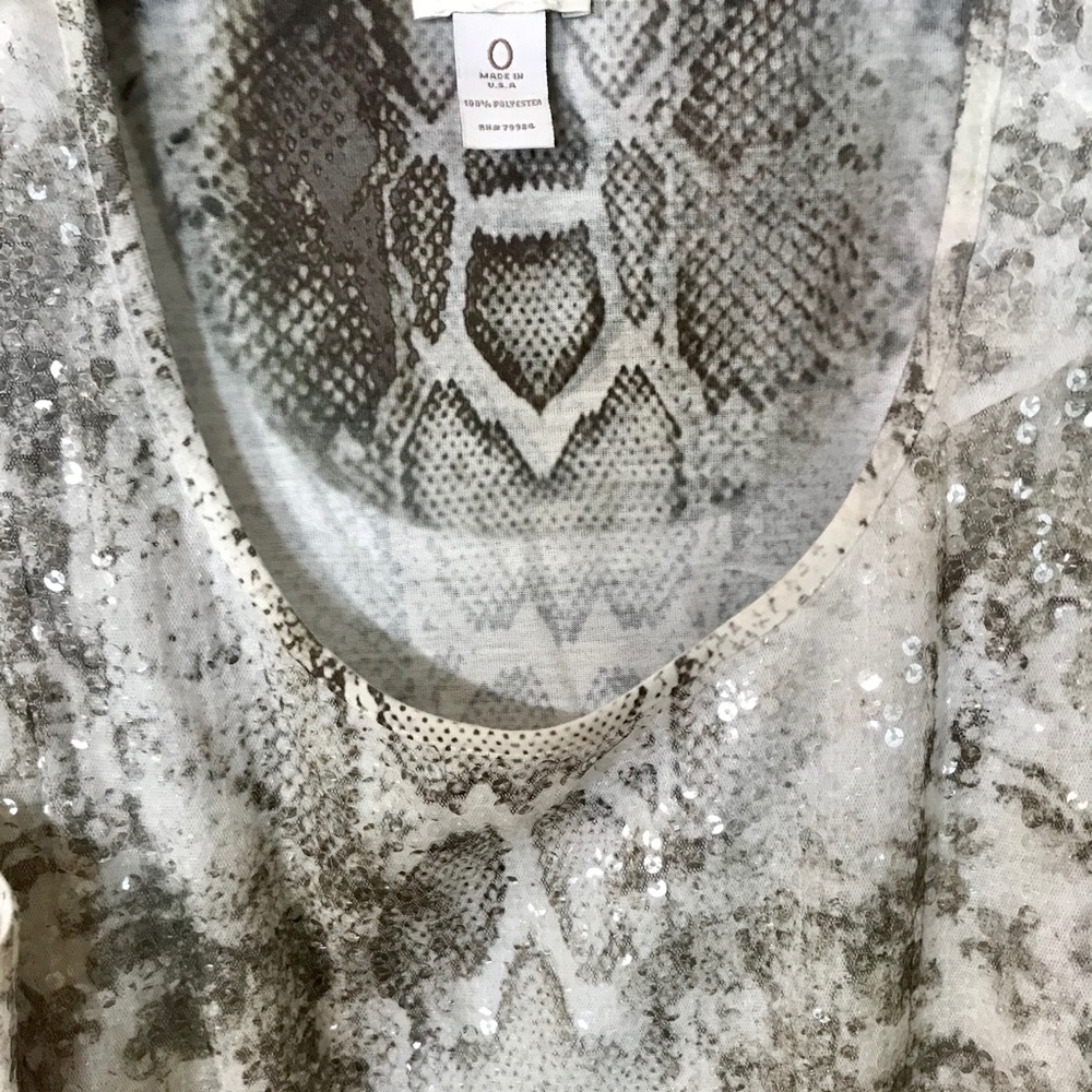 Chico’s snake print sequin front blouse